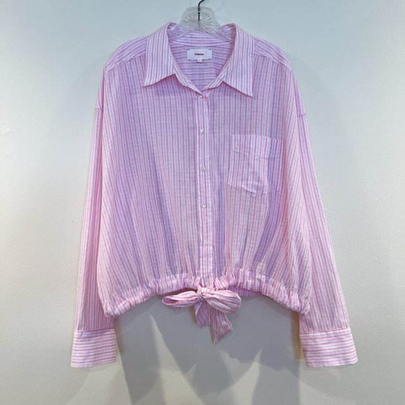 XiRENA Pink Striped Tie Front Button Down Lightweight Classic Designer Blouse XL - Picture 2 of 10
